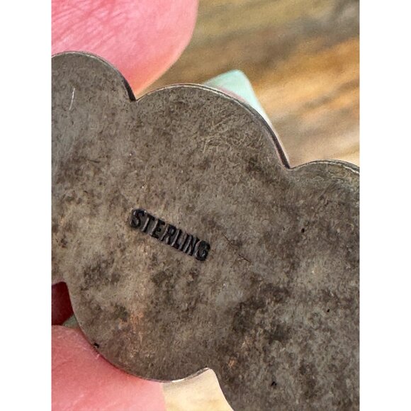 Vintage Sterling Silver Cuff Bracelet With Turquoise Intricate Design - Picture 4 of 7